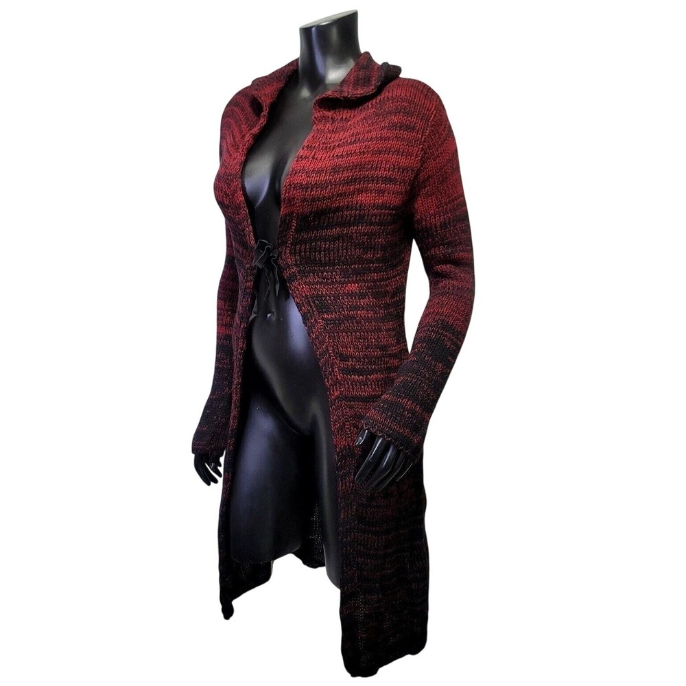 TSP Vintage Y2K Red Black Space Dye Duster Cardigan Sweater Tie Front USA Goth